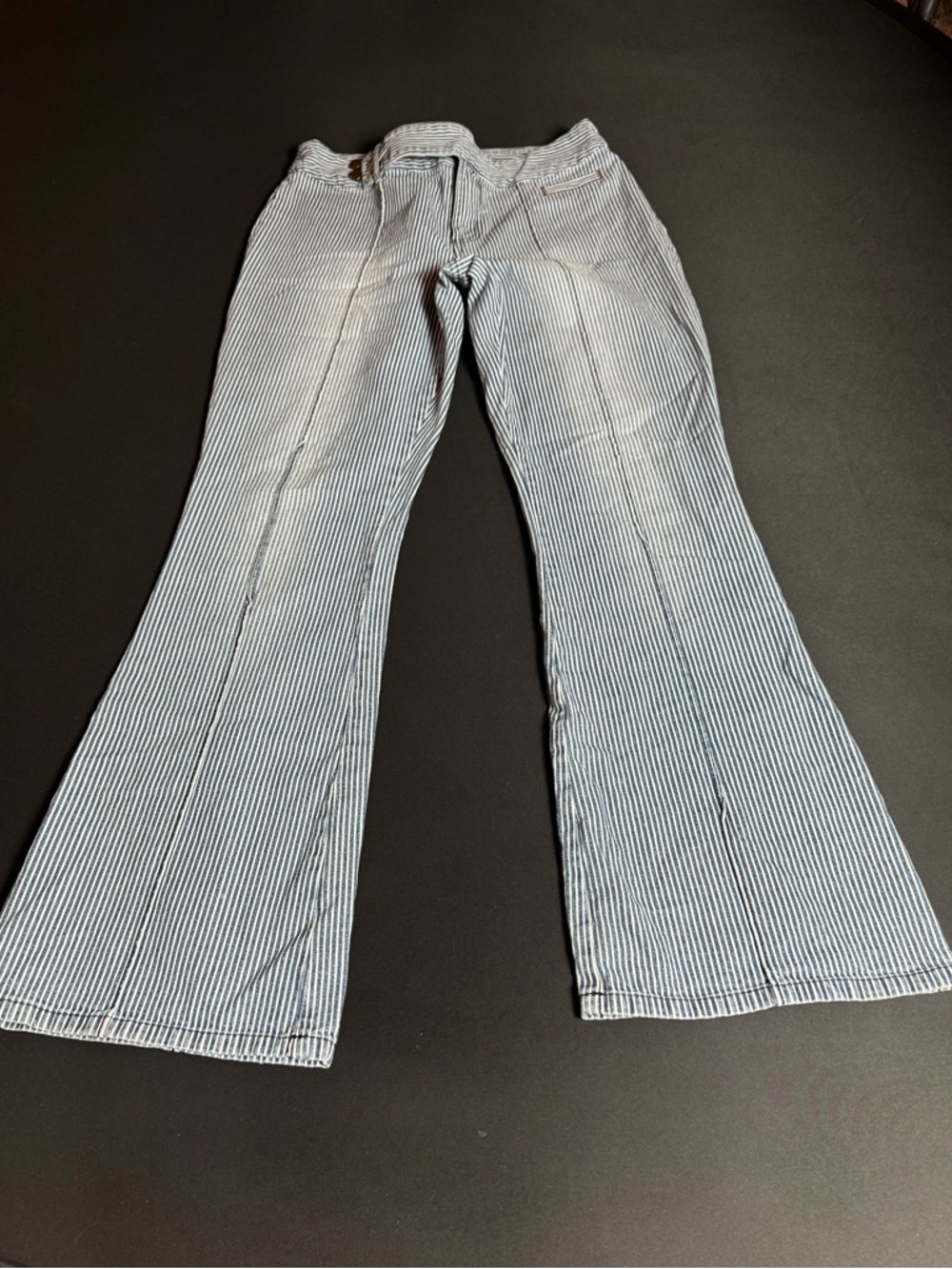 Moda International Striped Flare Pants L Y2K Low Rise Cotton
